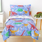 Mooreeke Toddler Bedding Sets for Girls,4 Pieces Blue Ocean Animals Printed
