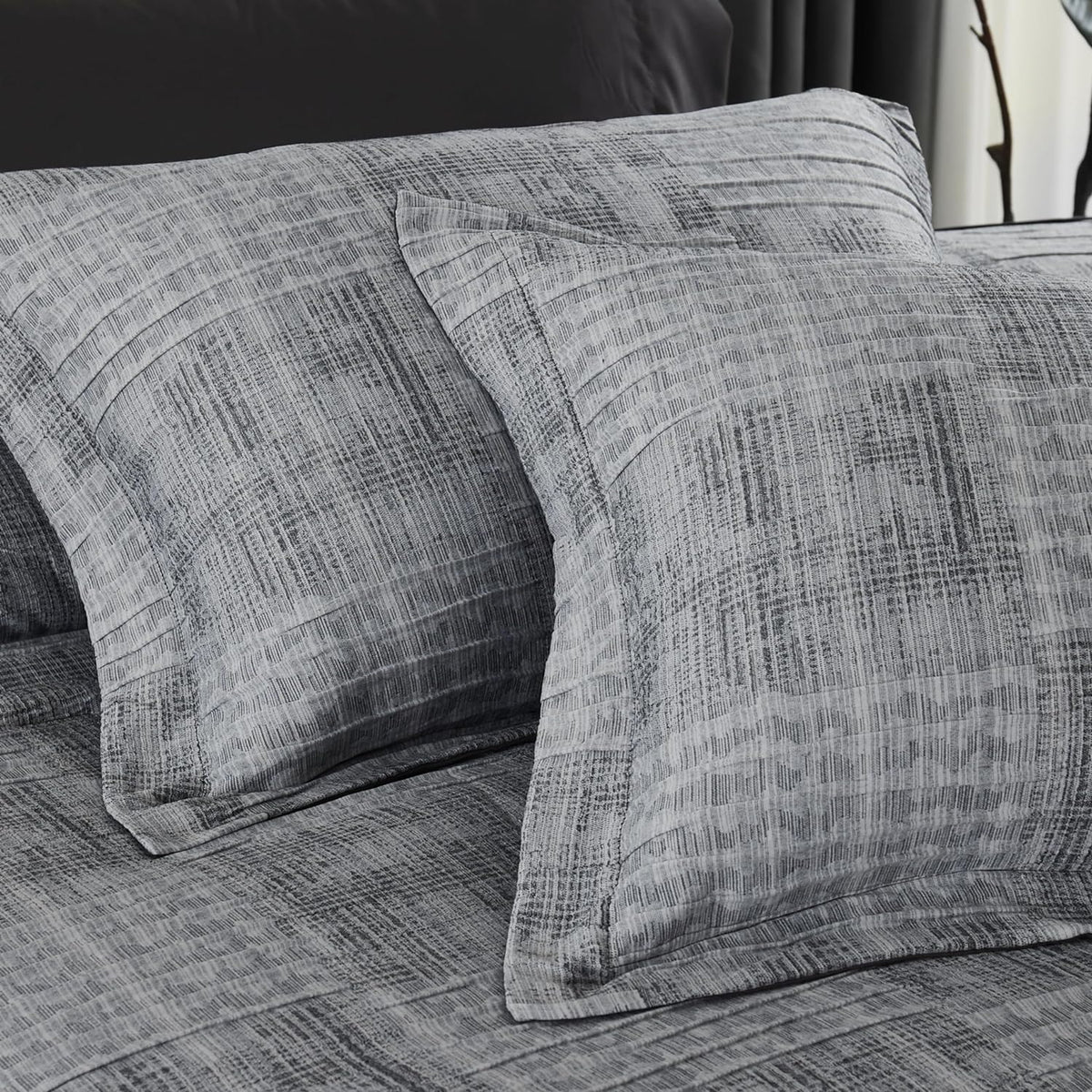 MaiRêve Queen Comforter Set Crinkle Textured Charcoal Grey Bedding 7 Pieces