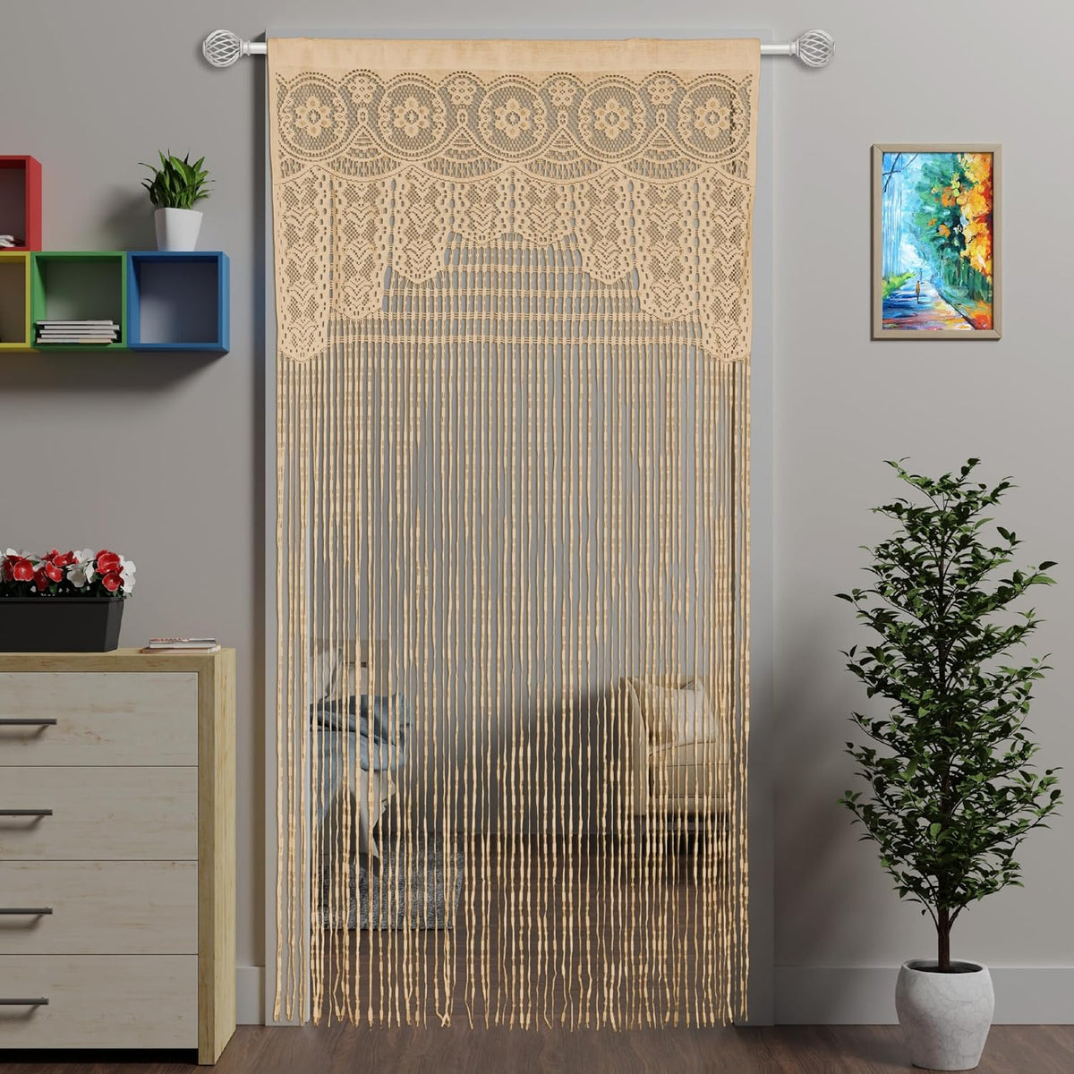 Lace Door String Curtain for Doorways，Bohemian Curtains Window Wall Closet Bedroom Kitchen Hippie Hanging Panels Boho Room Divider