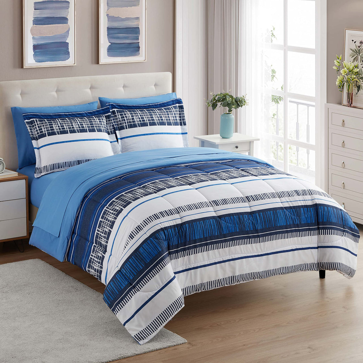 Full Size Comforter Set with Sheets - 7-Piece Bedding Collection - 1 Comforter, 1 Fitted Sheet, 1 Flat, 4 Pillowcases - Deep Pocket - Soft & Breathable Premium Quality - Ideal for All Seasons, Gray