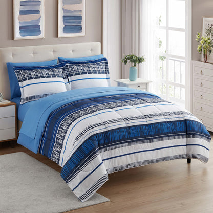 Sweet Home Collection 5 Piece Comforter Set Bag Solid Color All Season Soft Down Alternative Blanket & Luxurious Microfiber Bed Sheets, Navy, Twin