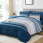 Dobuyly Teal Queen Comforter Set 7 Pieces, Blue Boho Striped Bed in a Bag Queen Size Soft Microfiber All Season Bedding Set with Comforter, Sheets, Pillowcases & Shams
