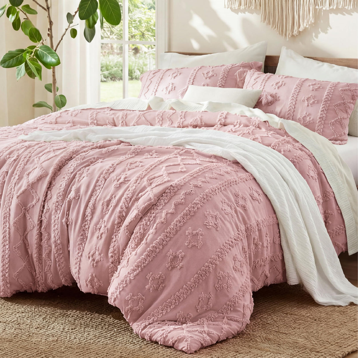 Bedsure Tufted Boho Comforter Set King, Bedroom Decor Bedding Set Beige