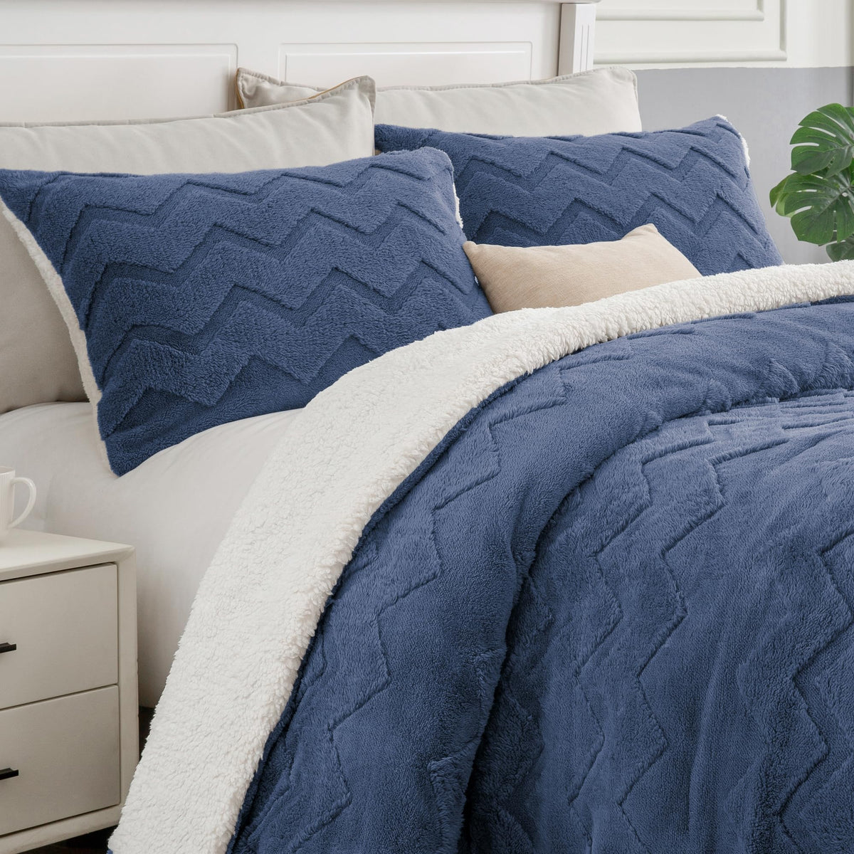 BEDELITE Fluffy Sherpa Queen Comforter Set,Grey