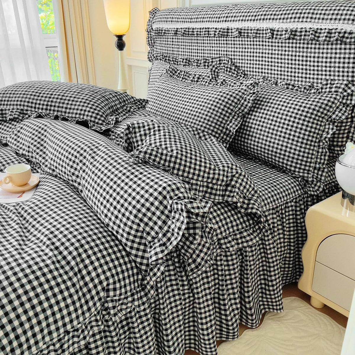 LifeTB Queen Comforter Set Fluffy Plaid Checkered Pattern Modern Style Geometric Comforter with 2 Pillow Shams Grid Plaid Bedding Comforter for Boys Men All Season Queen Size Bed Comforter Set