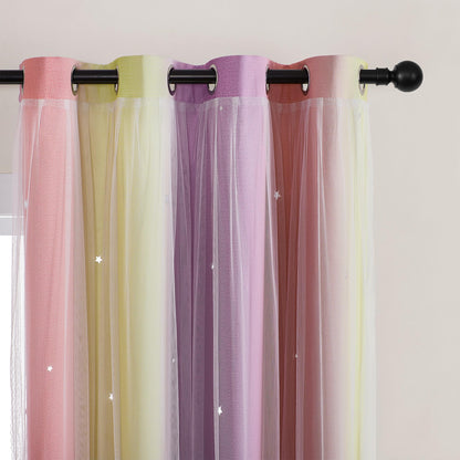 XiDi Curtains for Girls Bedroom Decor, Rainbow Blackout Curtains for Kids/Little Girl Room Decor, Unicorn Wall Decals,Pink Purple Green,63 x 34 inches,1 Panel