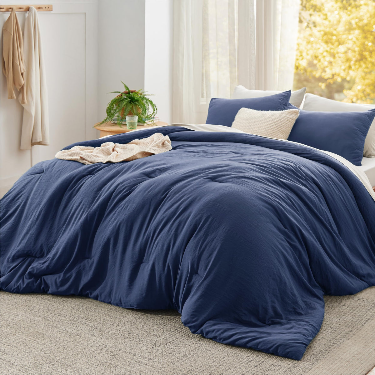 Bedsure King Comforter Set Prewashed Soft Bedding Set 3Pcs Beige 104"x90"