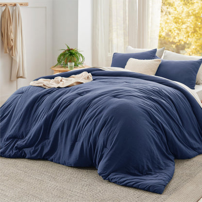 Bedsure King Comforter Set Prewashed Soft Bedding Set 3Pcs Beige 104"x90"