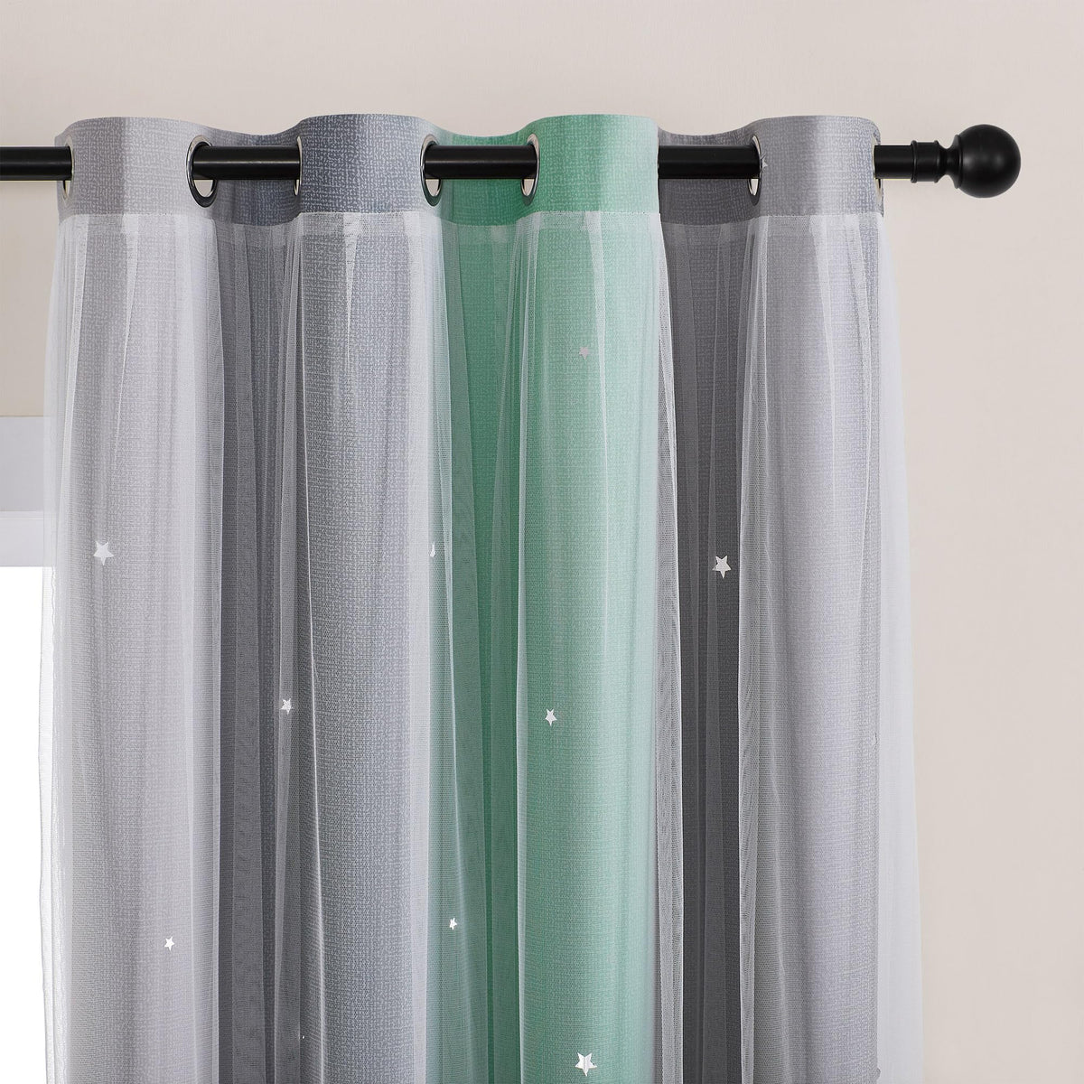 XiDi Curtains for Girls Bedroom Decor, Rainbow Blackout Curtains for Kids/Little Girl Room Decor, Unicorn Wall Decals,Pink Purple Green,63 x 34 inches,1 Panel