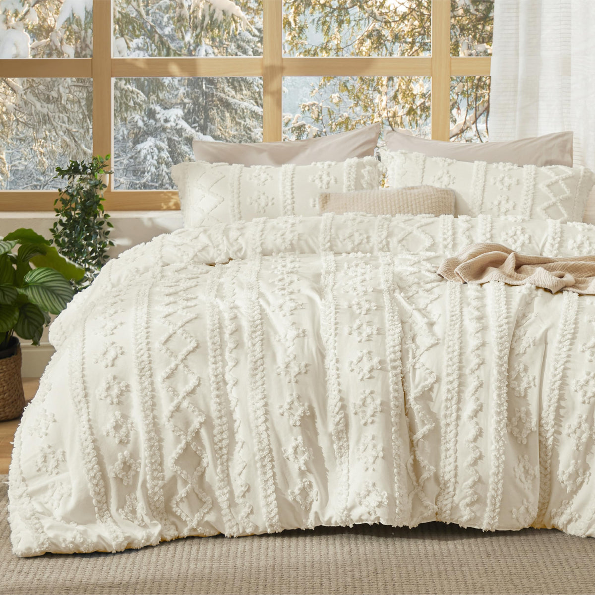 Bedsure Tufted Boho Comforter Set King, Bedroom Decor Bedding Set Beige