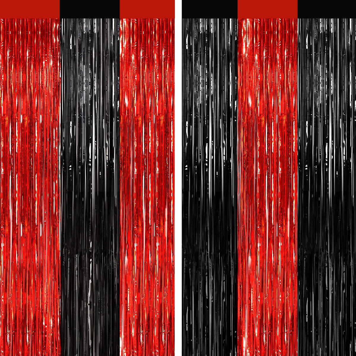 GCB 2Pack Black Metallic Tinsel Foil Fringe Curtain, Black Curtain Backdrop