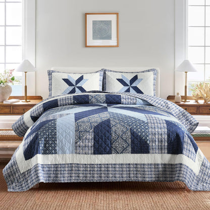 Secgo Queen Comforter Set for Bed - 100% Cotton Quilts Queen Size, Green, Sage Bedspreads (90 * 98 Inch) with 2 Pillow Shams, Patchwork Reversible Lightweight Bedding
