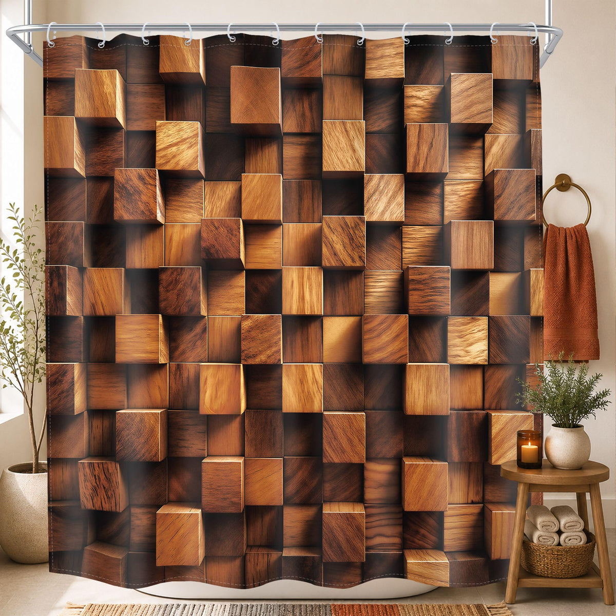 Rustic Brown Striped Shower Curtain Abstract Ombre Vintage Modern Masculine