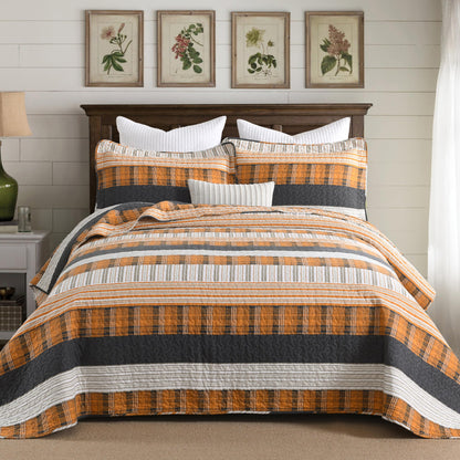 Homzard 100% Cotton Quilt Bedding Set Queen Size Striped Floral Bedspread