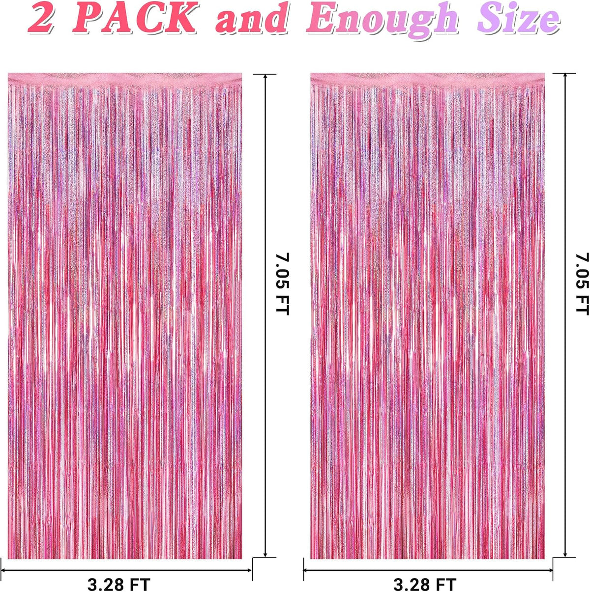 2 Pack Glitter Pink Backdrop, 3.28 FT x 7.05 FT Birthday Party Decorations, Laser Pink Fringe Curtains Foil Streamer Tinsel, Pink Curtains Photo Backdrop Happy Birthday Valentines Day Backdrop