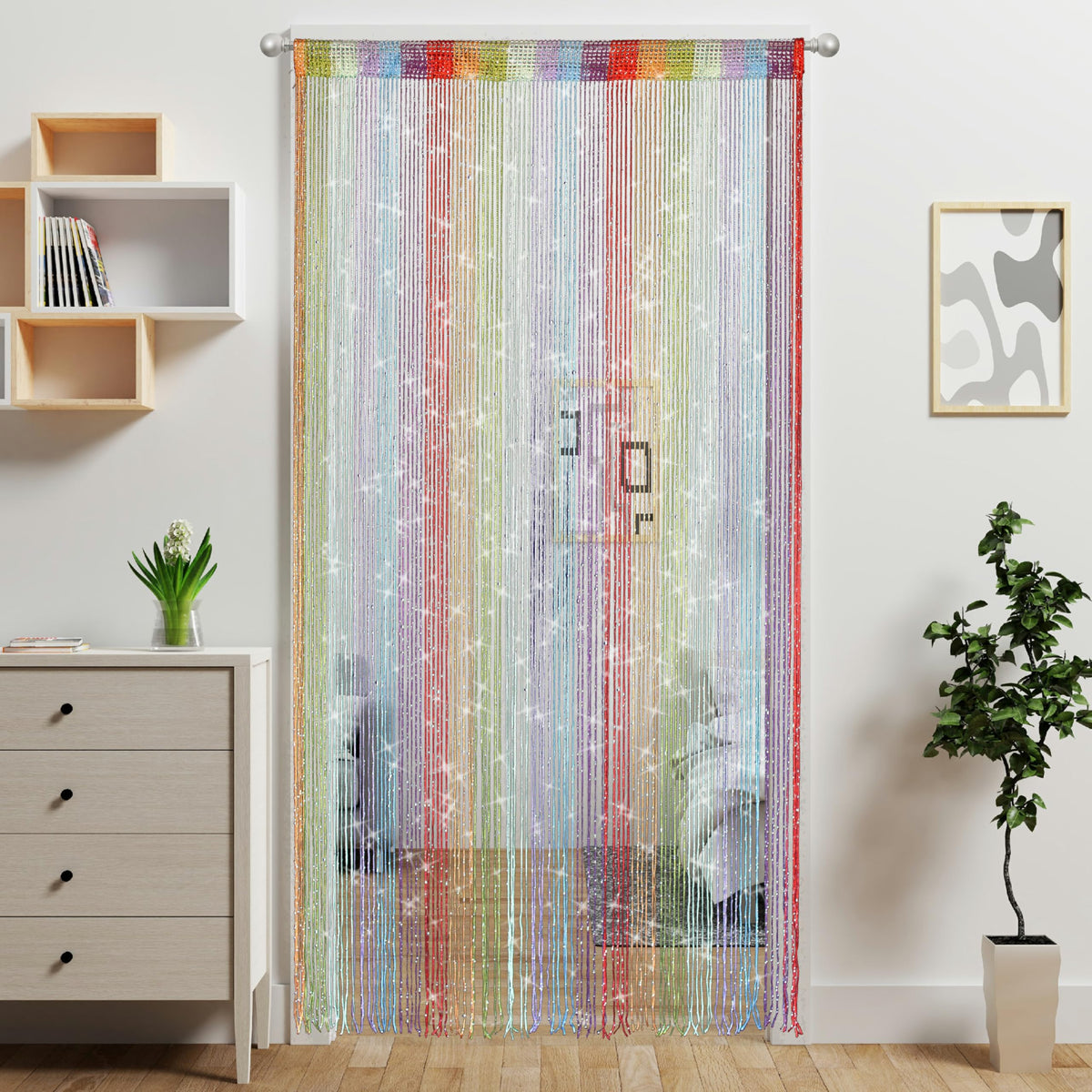 Door String Curtain Doorway Beads Curtains,Hanging Room Divider Beaded Decor Hippie Glitter Fringe Panel Closet Window Doors Sequin Sheer Boho Doors Tassel (Silver)