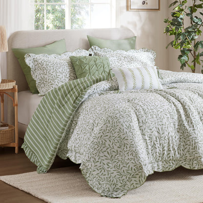 Madison Park Sage Green Floral Comforter Set King, 5PC Reversible Bed Set