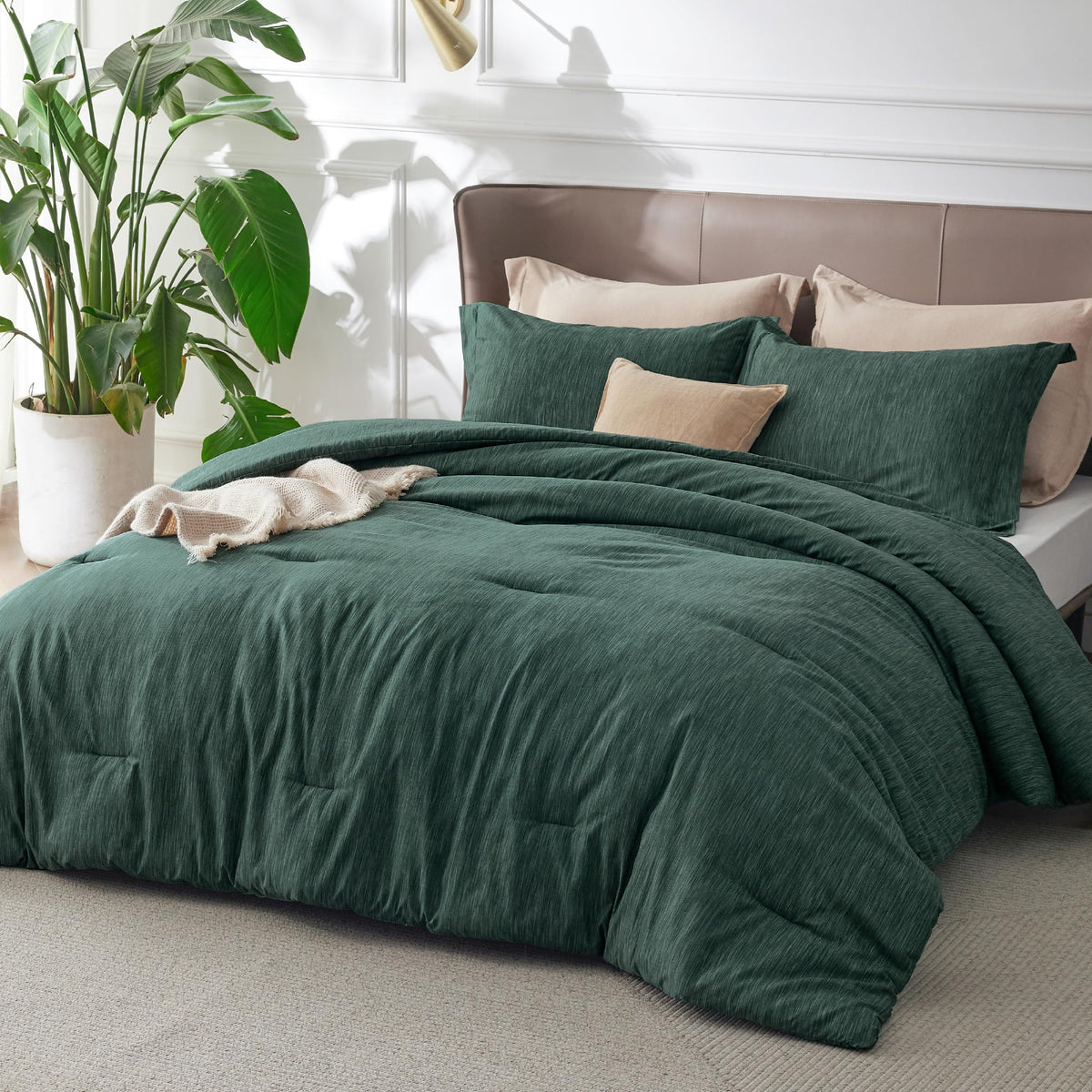 Bedsure Queen Size Comforter Sets, Beige Cationic Dyed Bedding Set 3 Pcs