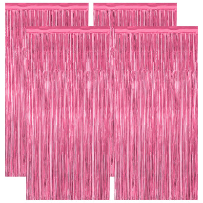 2 Pack Glitter Pink Backdrop, 3.28 FT x 7.05 FT Birthday Party Decorations, Laser Pink Fringe Curtains Foil Streamer Tinsel, Pink Curtains Photo Backdrop Happy Birthday Valentines Day Backdrop