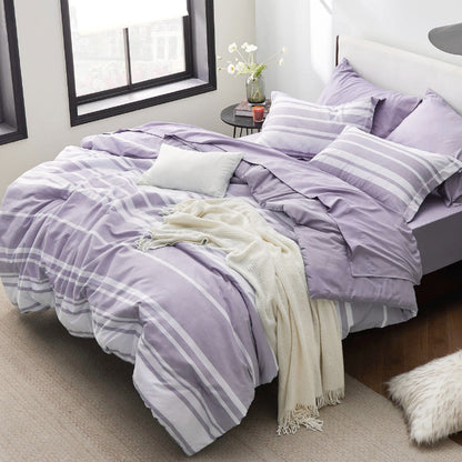 Bedsure Queen Comforter Set, Blue Striped Bedding Set, 7 Piece