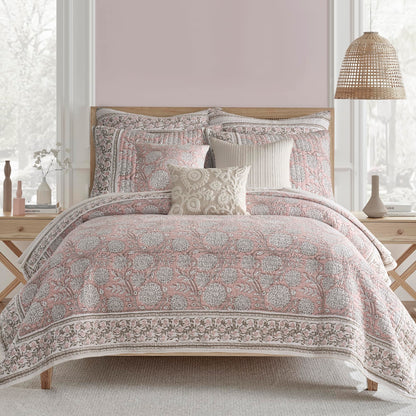 Levtex Home Adare Taupe Reversible King/Cal King Quilt Set (106x92in) and 2 Pillow Shams (36x20in) - Floral Bedding - Taupe White - Cotton King Size Quilt Bedding Set - Lightweight, Soft, Pre-Washed