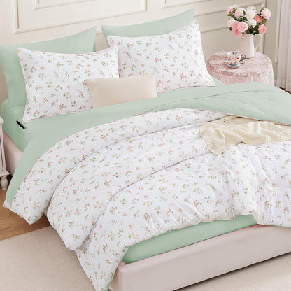 Andency Floral Full Comforter Set, 7 Pieces Cute Blue Coquette Bedding