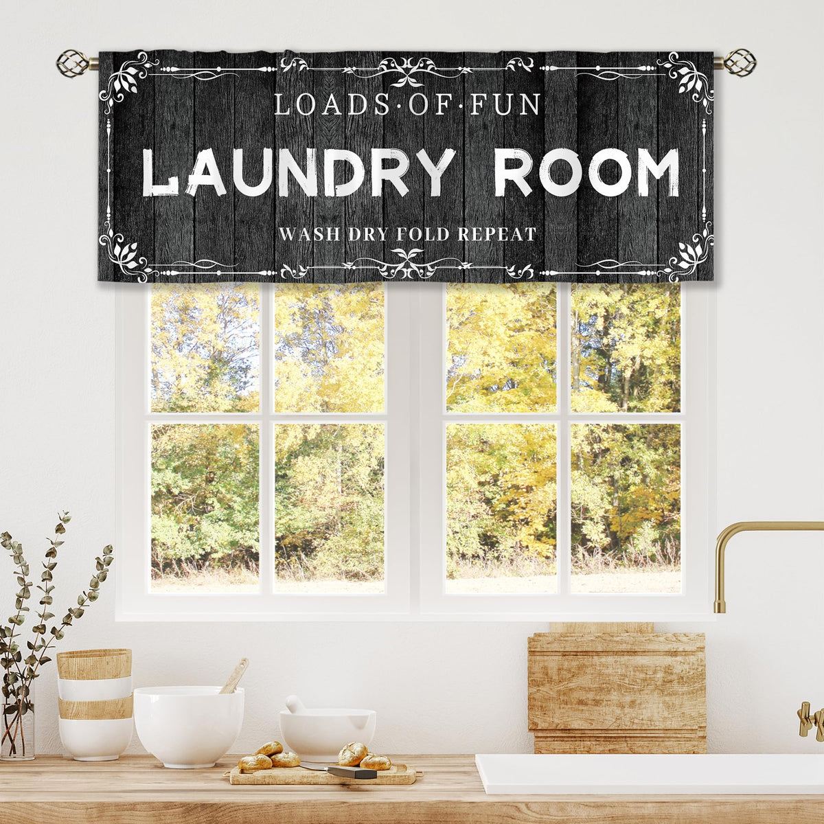 Teal Farmhouse Daisy Kitchen Curtains Wooden Flower Small Short Cafe Window Curtains Rustic Floral Butterfly Country Bathroom Drapes Treatment Tier Curtains 2 Panels (27.5x39 Inch)