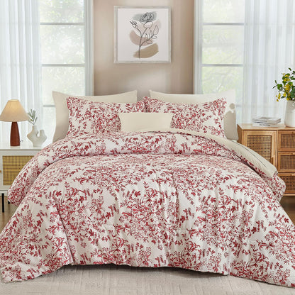 WONGS BEDDING 8 Pieces Queen Size Comforter Set Green, Sage Green Floral Bed in a Bag Comforter Sets, Soft Reversible Botanical Flowers Bedding Sets for All Season (90"x90")