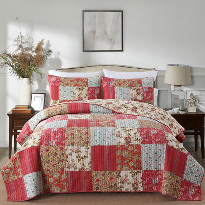 Secgo Queen Comforter Set for Bed - 100% Cotton Quilts Queen Size, Green, Sage Bedspreads (90 * 98 Inch) with 2 Pillow Shams, Patchwork Reversible Lightweight Bedding