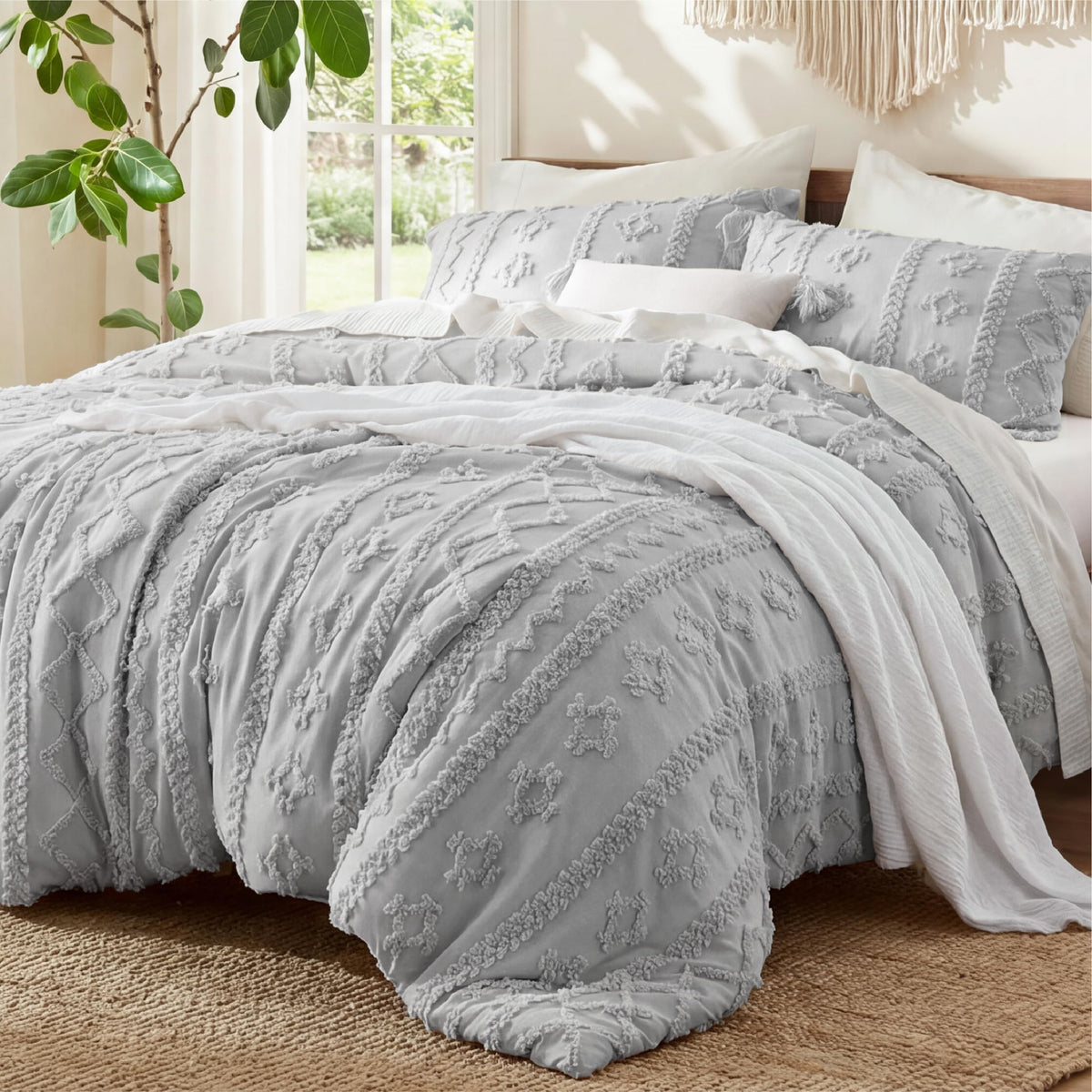 Bedsure Tufted Boho Comforter Set King, Bedroom Decor Bedding Set Beige