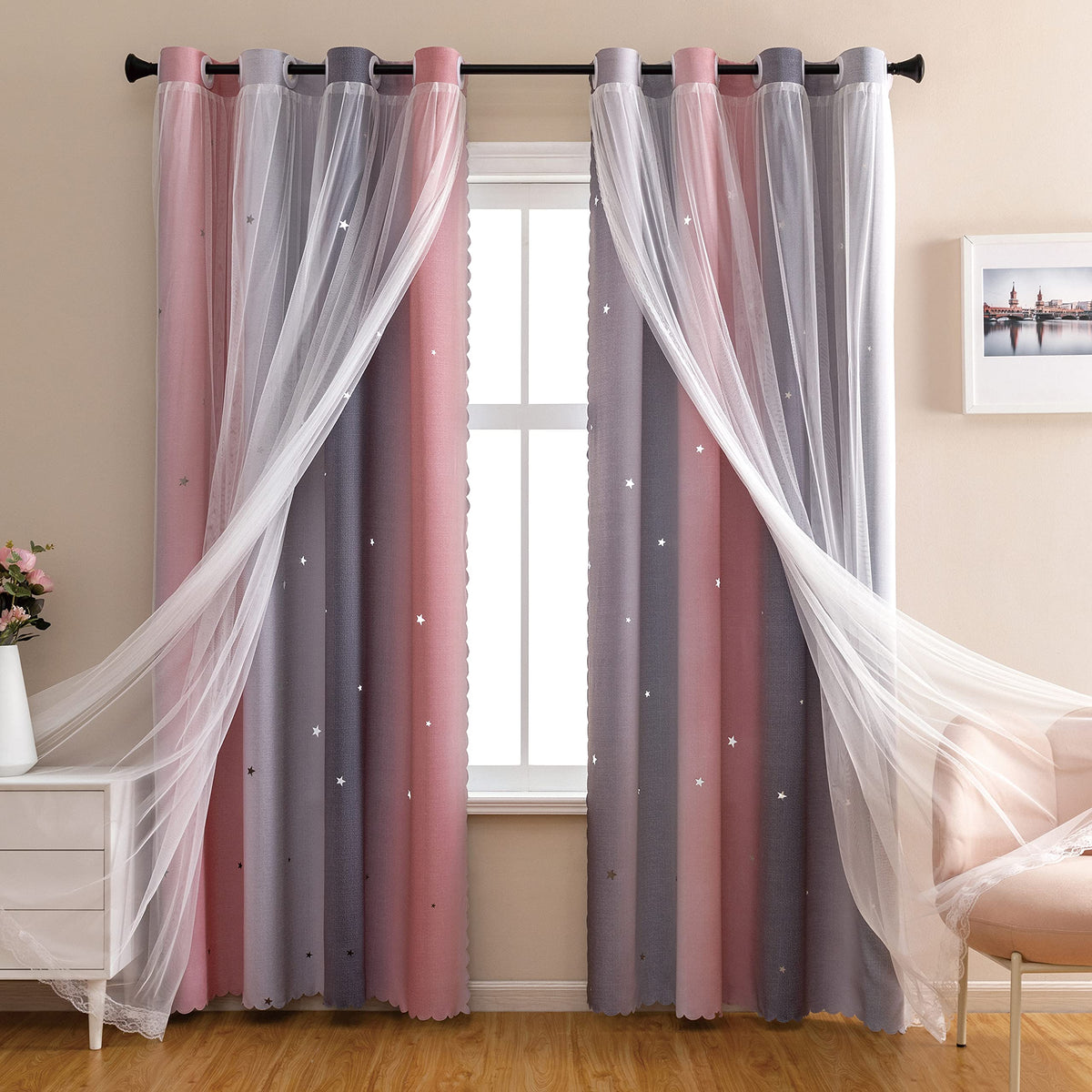 XiDi Curtains for Girls Bedroom Decor, Rainbow Blackout Curtains for Kids/Little Girl Room Decor, Unicorn Wall Decals,Pink Purple Green,63 x 34 inches,1 Panel