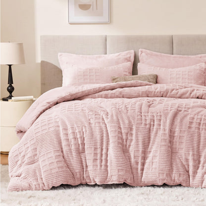 EXQ Home Fluffy Comforter Set Queen Size,3 Pieces Bed Set,Black
