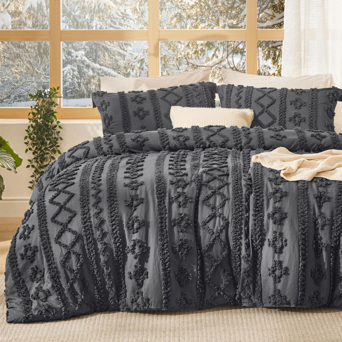 Bedsure Tufted Boho Comforter Set King, Bedroom Decor Bedding Set Beige