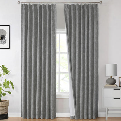 Vision Home Natural Pinch Pleated Full Blackout Curtains Linen Blended Room Darkening Window Curtains 95 inch for Living Room Bedroom Thermal Insulated Pinch Pleat Drapes with Hooks 2 Panel 40"Wx95"L