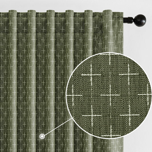 MIULEE Christmas Farmhouse Linen Curtains, Back Tab, 52Wx84L, Olive Green