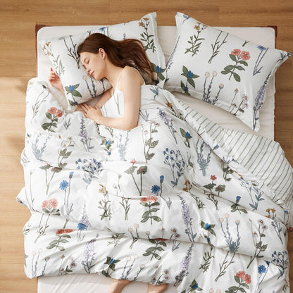 Bedsure Floral Queen Comforter Set, White Soft & Fluffy Fall Bedding 3 Pcs