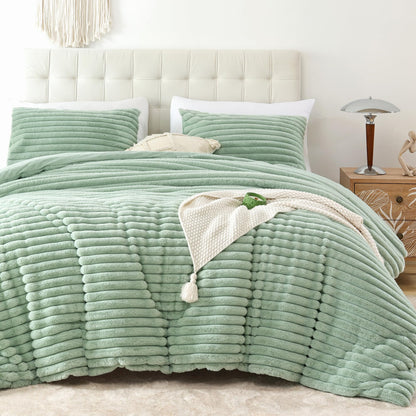 Smoofy Fluffy Queen Size Comforter 3 PCS - Pink Fleece Bedding Set