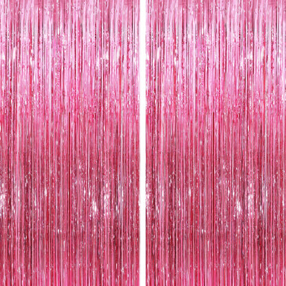 GCB 2Pack Black Metallic Tinsel Foil Fringe Curtain, Black Curtain Backdrop
