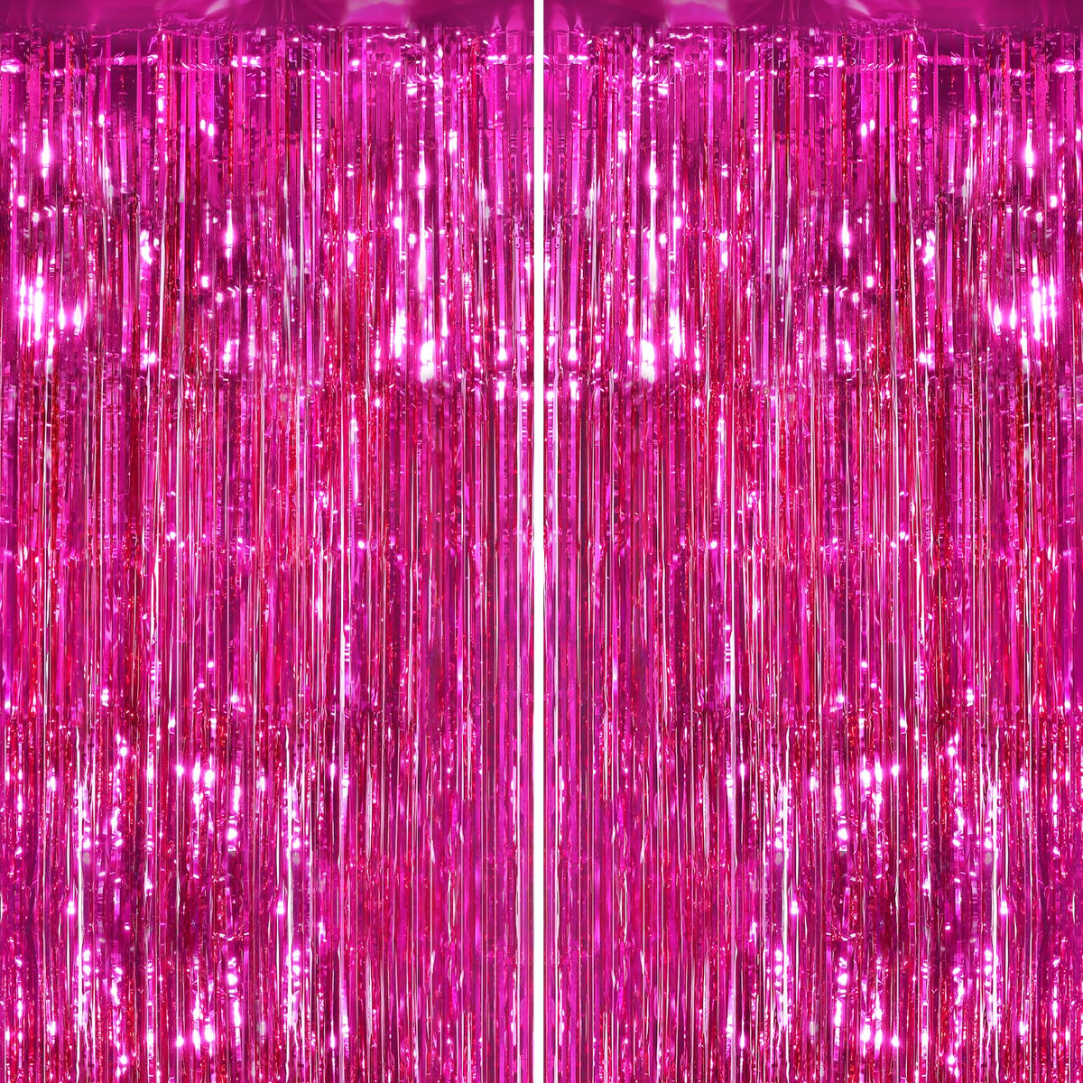 GCB 2Pack Black Metallic Tinsel Foil Fringe Curtain, Black Curtain Backdrop