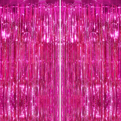 GCB 2Pack Black Metallic Tinsel Foil Fringe Curtain, Black Curtain Backdrop