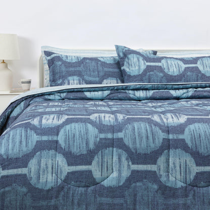 Amazon Basics Full/Queen Comforter Set with Sheets, 7-Piece Blue Stripe Bedding, Lightweight Microfiber Bed-in-a-Bag, Striped