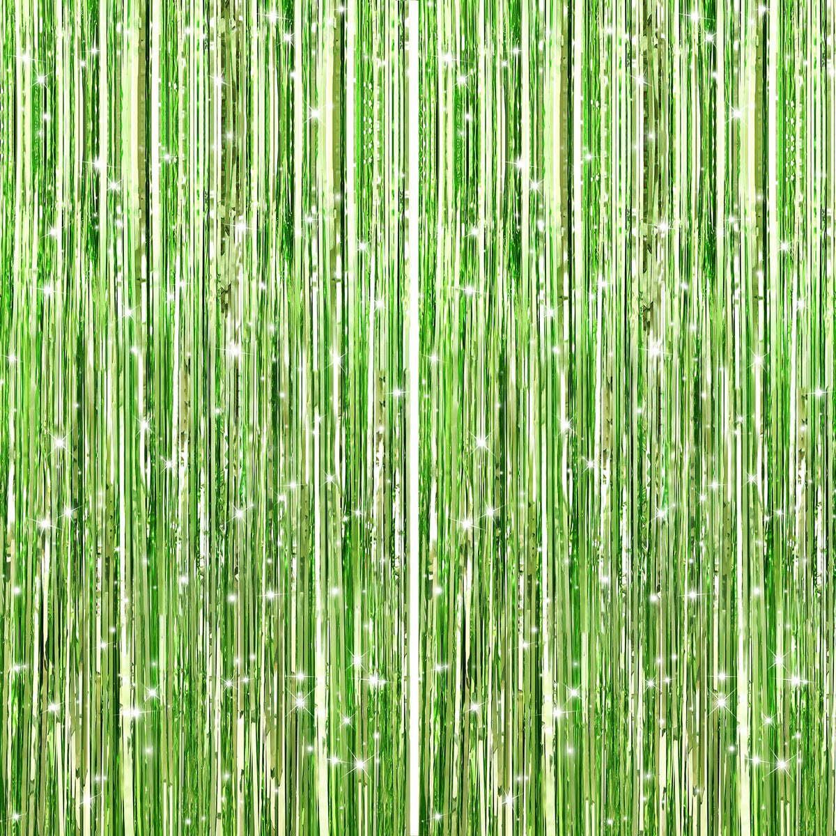 GCB 2Pack Black Metallic Tinsel Foil Fringe Curtain, Black Curtain Backdrop