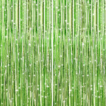 GCB 2Pack Black Metallic Tinsel Foil Fringe Curtain, Black Curtain Backdrop