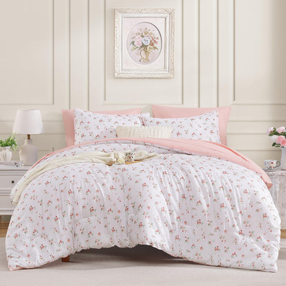 Andency Floral Full Comforter Set, 7 Pieces Cute Blue Coquette Bedding