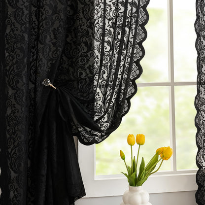 ALIGOGO Short White Lace Kitchen Curtains 36 Length 2 Panels W26 x L36 Inch