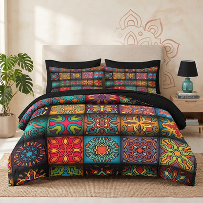 Pamnest Queen Comforter Set with Sheets, 7 Pieces Vintage Tribal Bedding
