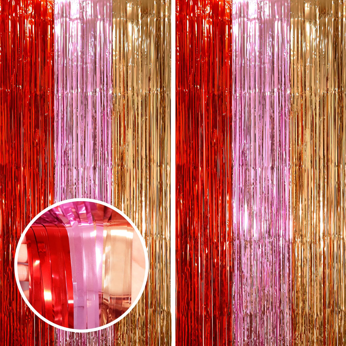Voircoloria Laser Pink Foil Fringe Backdrop Curtains,3.3x6.6ft, 2 Pack
