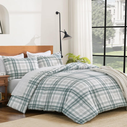 Andency Tan Gingham Comforter Set Twin, Brown Checkered Grid Plaid Bedding