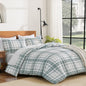 Andency Tan Gingham Comforter Set Twin, Brown Checkered Grid Plaid Bedding