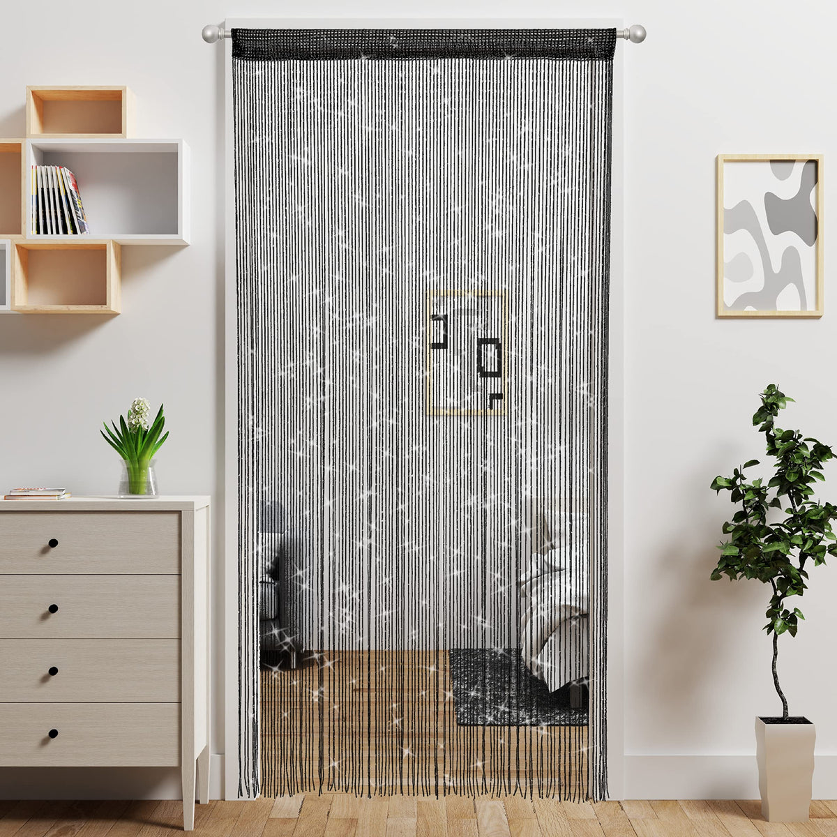 Door String Curtain Doorway Beads Curtains,Hanging Room Divider Beaded Decor Hippie Glitter Fringe Panel Closet Window Doors Sequin Sheer Boho Doors Tassel (Silver)